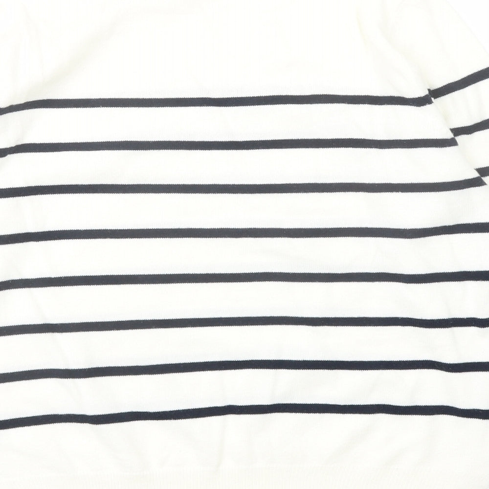 Marks and Spencer Womens Ivory Crew Neck Striped Acrylic Pullover Jumper Size 14