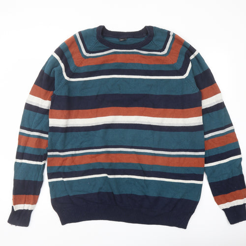 Cotton Traders Mens Multicoloured Crew Neck Striped Cotton Pullover Jumper Size 2XL Long Sleeve