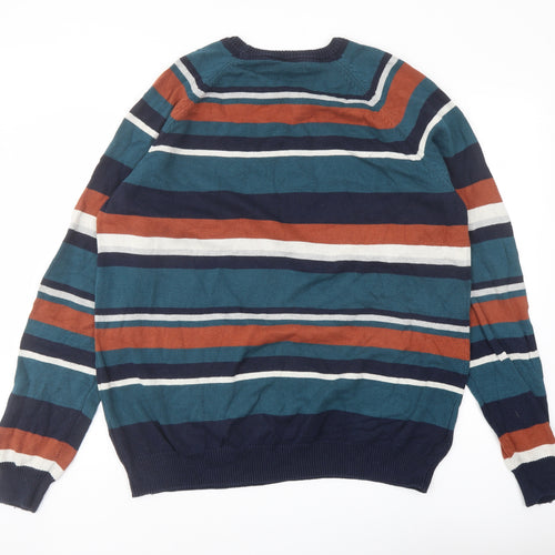 Cotton Traders Mens Multicoloured Crew Neck Striped Cotton Pullover Jumper Size 2XL Long Sleeve