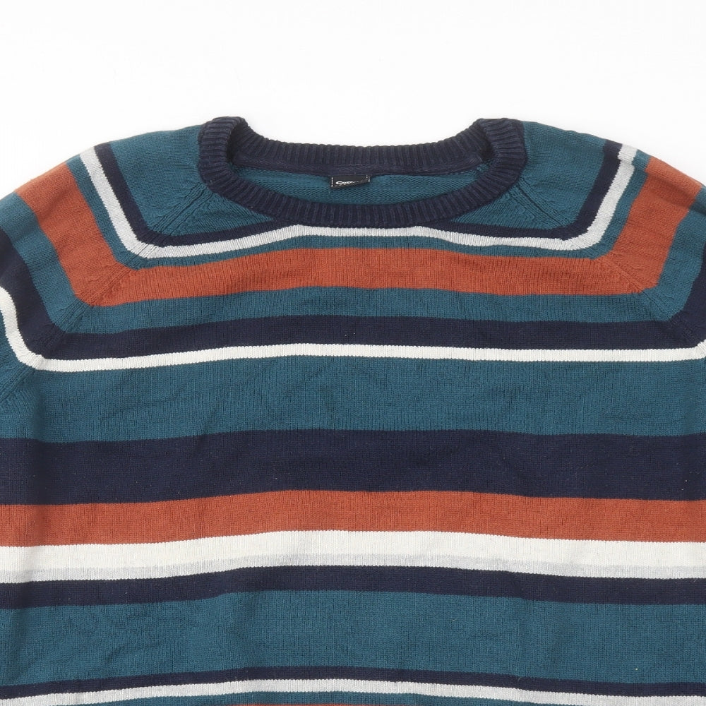 Cotton Traders Mens Multicoloured Crew Neck Striped Cotton Pullover Jumper Size 2XL Long Sleeve