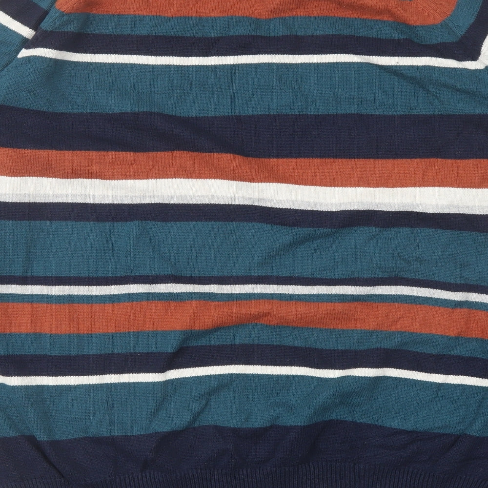 Cotton Traders Mens Multicoloured Crew Neck Striped Cotton Pullover Jumper Size 2XL Long Sleeve