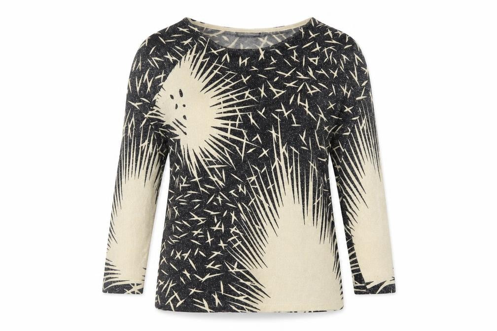 Front view of Just Elegance women’s black round neck geometric viscose jumper, size L
