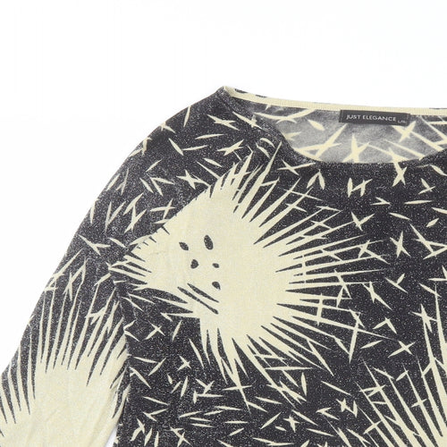 Just Elegance Womens Black Round Neck Geometric Viscose Pullover Jumper Size L