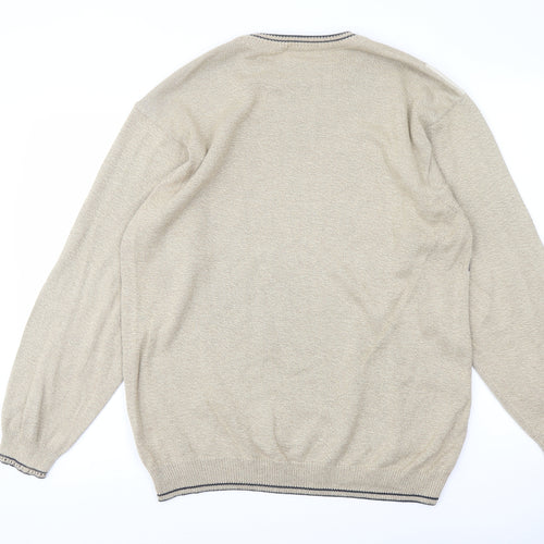 Marks and Spencer Mens Beige Crew Neck Check Cotton Pullover Jumper Size M Long Sleeve