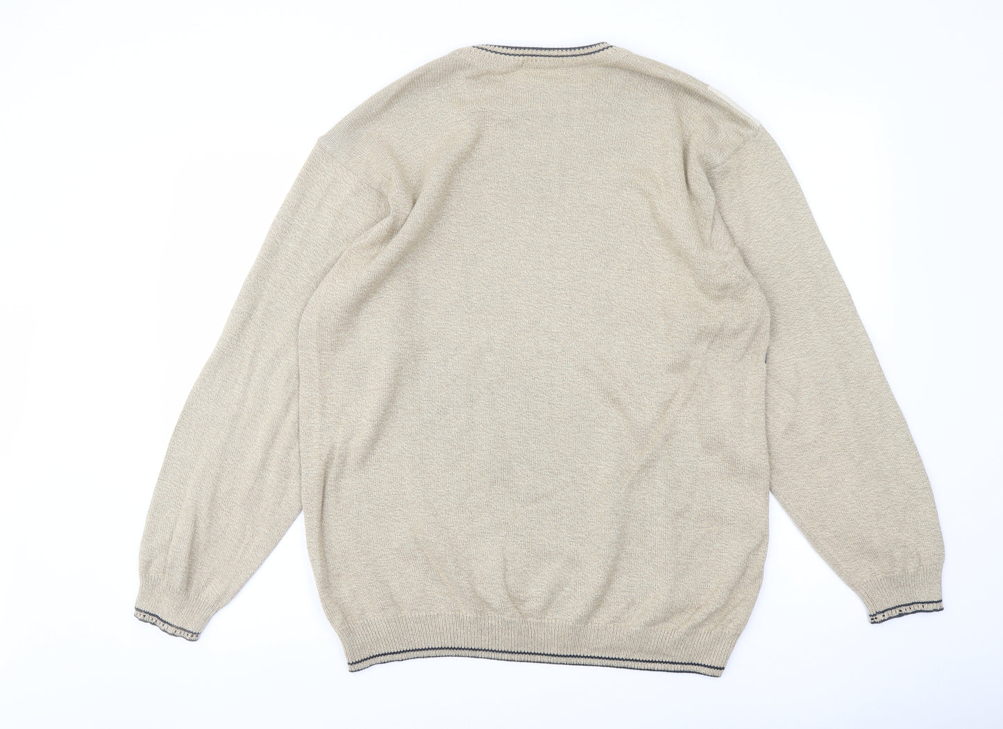 Marks and Spencer Mens Beige Crew Neck Check Cotton Pullover Jumper Size M Long Sleeve
