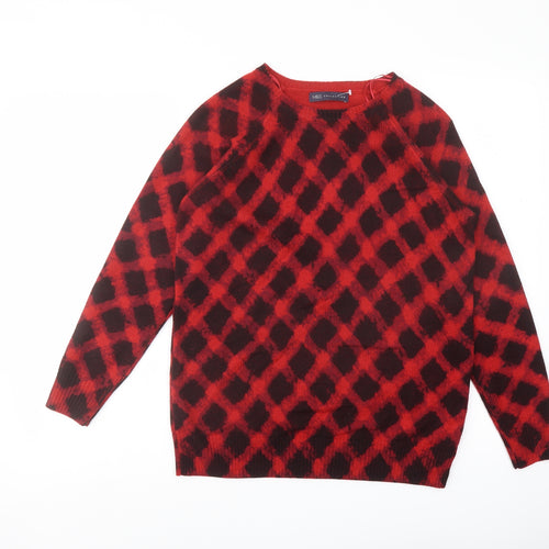 Marks and Spencer Womens Red Round Neck Geometric Acrylic Pullover Jumper Size 12