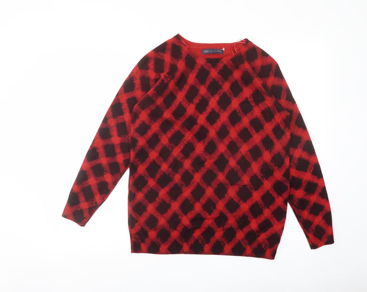 Marks and Spencer Womens Red Round Neck Geometric Acrylic Pullover Jumper Size 12