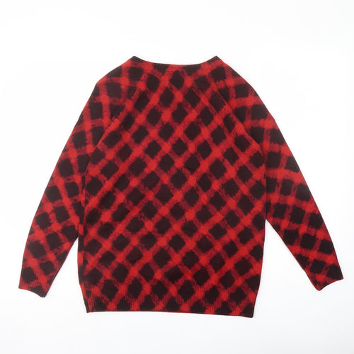 Marks and Spencer Womens Red Round Neck Geometric Acrylic Pullover Jumper Size 12