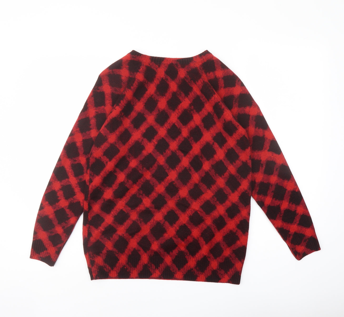 Marks and Spencer Womens Red Round Neck Geometric Acrylic Pullover Jumper Size 12