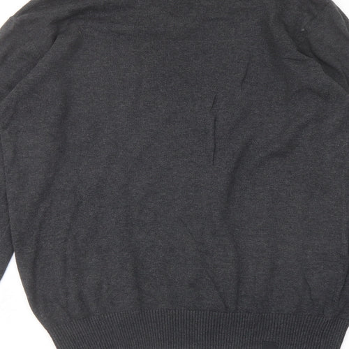 Bench Mens Grey V-Neck Cotton Pullover Jumper Size L Long Sleeve