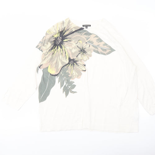 Warehouse Womens Ivory Crew Neck Floral Viscose Pullover Jumper Size 16