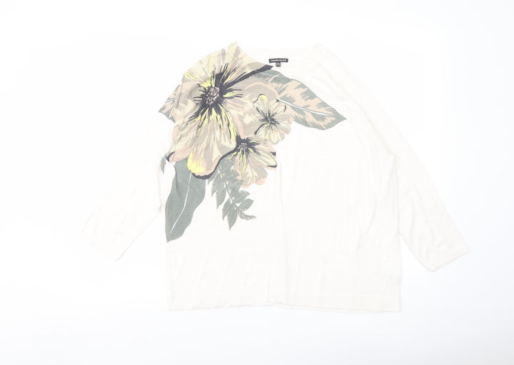 Warehouse Womens Ivory Crew Neck Floral Viscose Pullover Jumper Size 16