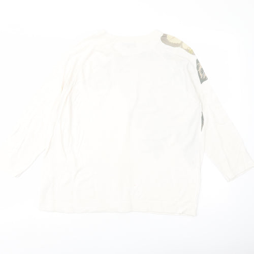 Warehouse Womens Ivory Crew Neck Floral Viscose Pullover Jumper Size 16