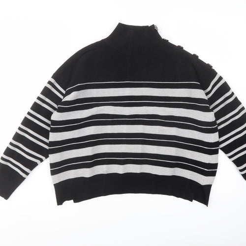 M&Co Womens Black Mock Neck Striped Viscose Pullover Jumper Size 14
