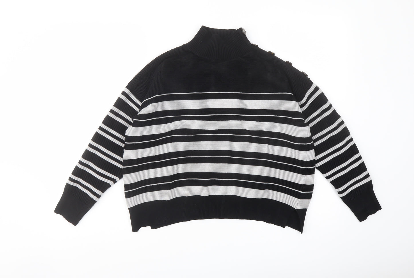 M&Co Womens Black Mock Neck Striped Viscose Pullover Jumper Size 14