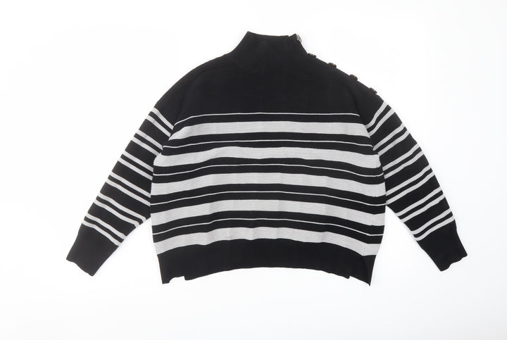 M&Co Womens Black Mock Neck Striped Viscose Pullover Jumper Size 14