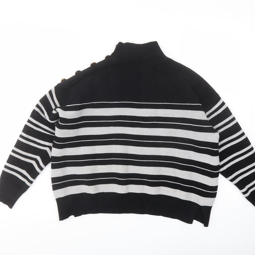 M&Co Womens Black Mock Neck Striped Viscose Pullover Jumper Size 14