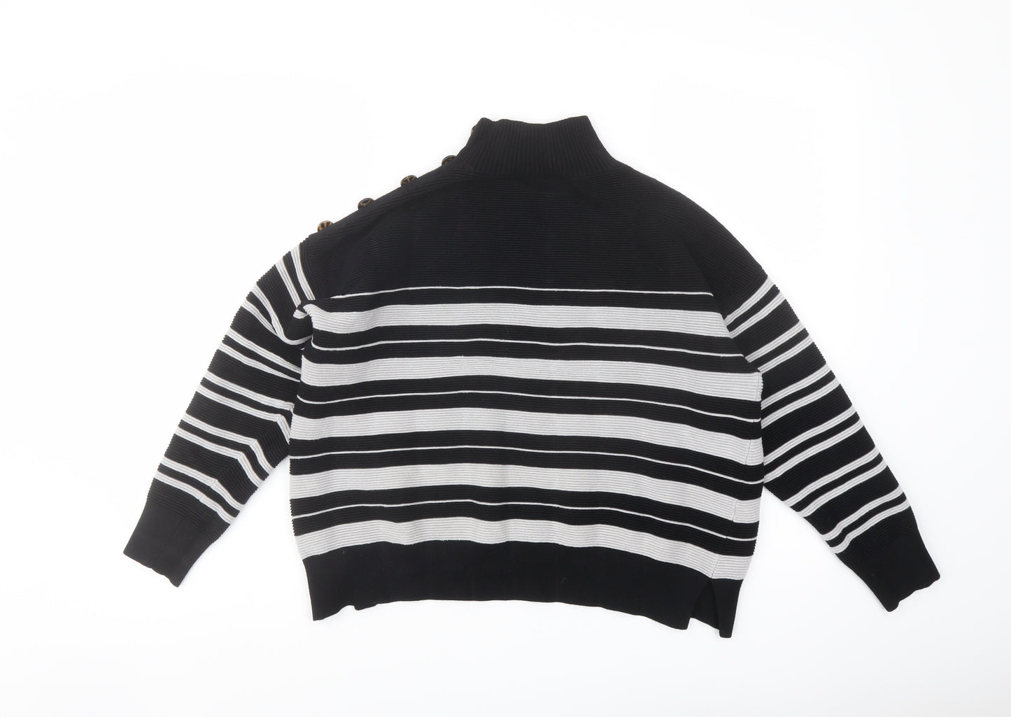 M&Co Womens Black Mock Neck Striped Viscose Pullover Jumper Size 14