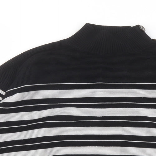 M&Co Womens Black Mock Neck Striped Viscose Pullover Jumper Size 14