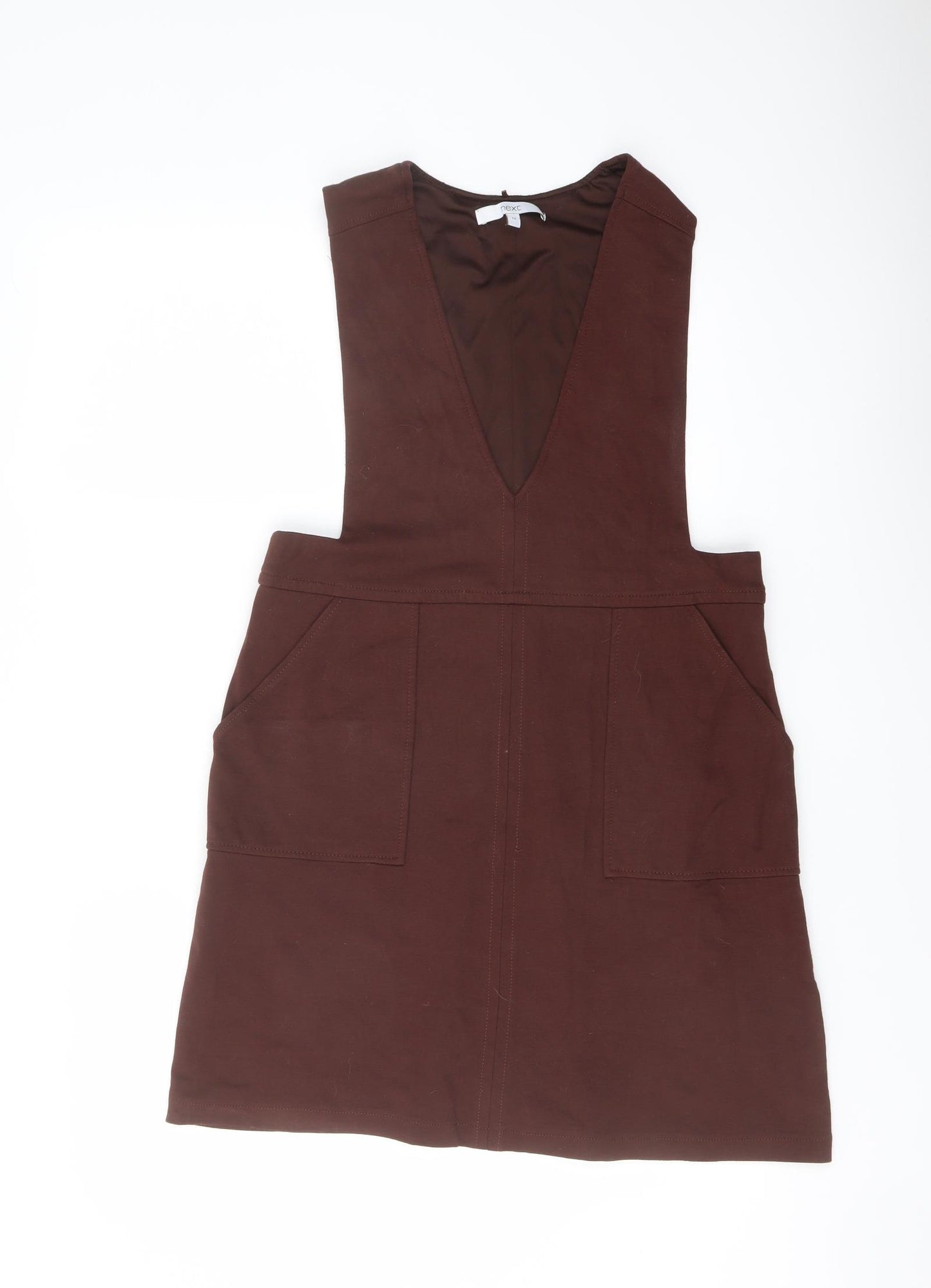 NEXT Womens Brown Viscose Pinafore/Dungaree Dress Size 12 V-Neck Pullover