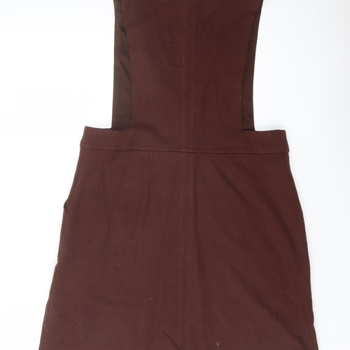 NEXT Womens Brown Viscose Pinafore/Dungaree Dress Size 12 V-Neck Pullover