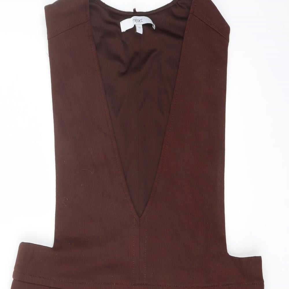 NEXT Womens Brown Viscose Pinafore/Dungaree Dress Size 12 V-Neck Pullover