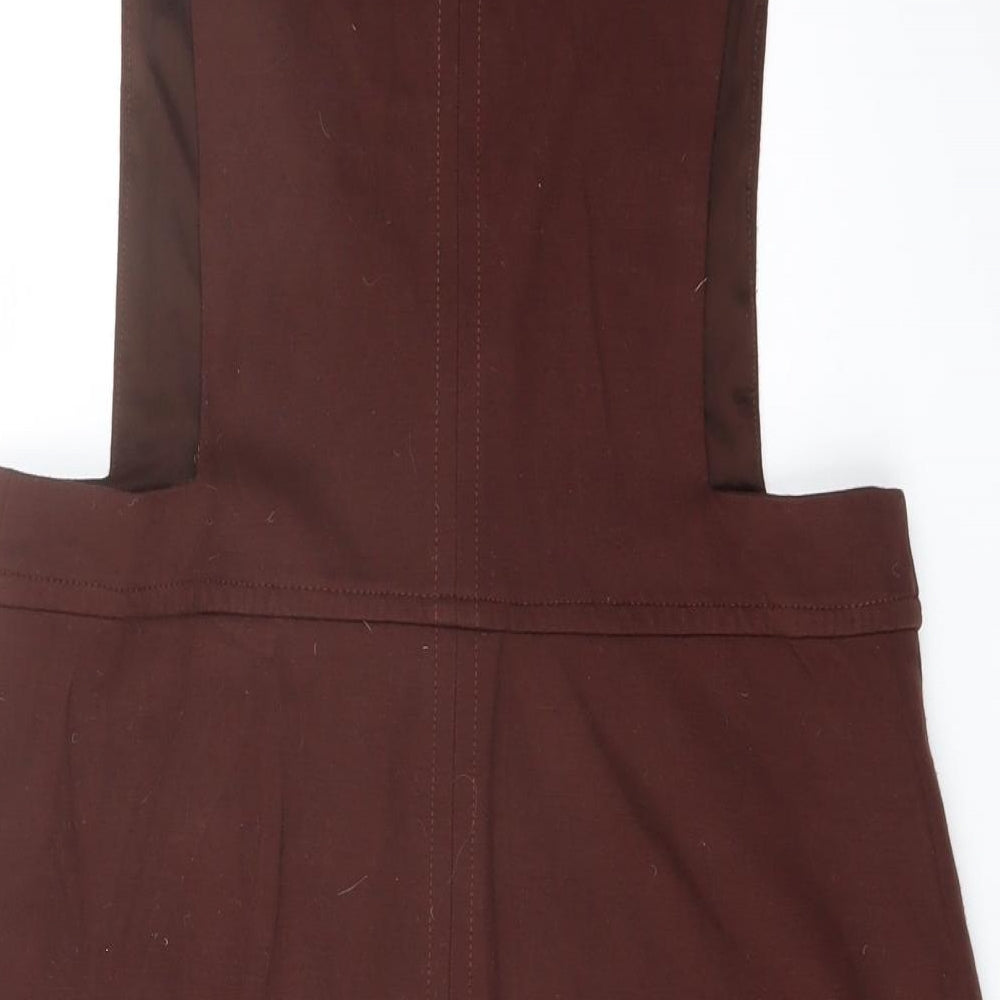 NEXT Womens Brown Viscose Pinafore/Dungaree Dress Size 12 V-Neck Pullover