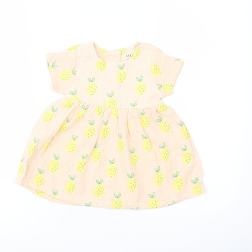 Marks and Spencer Girls Pink Geometric Polyester A-Line Size 6-9 Months Crew Neck Button