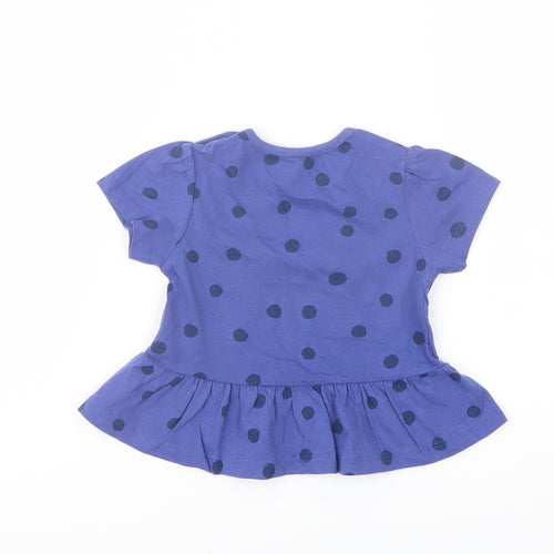 Marks and Spencer Girls Pink Polka Dot Cotton Basic T-Shirt Size 6-9 Months Crew Neck Snap