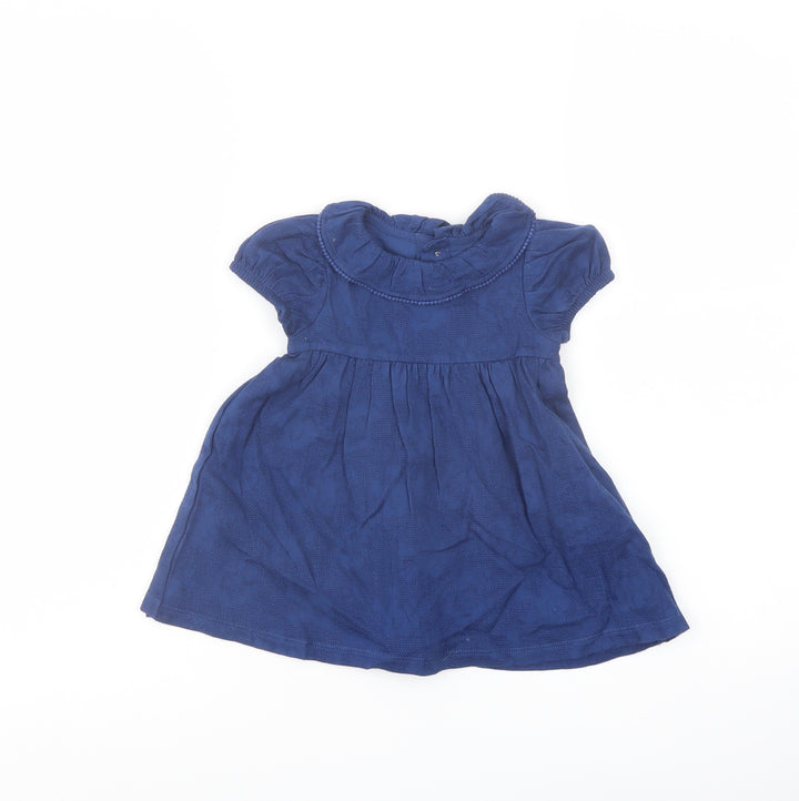 Marks and Spencer Girls Blue Cotton A-Line Size 3-6 Months Collared Button