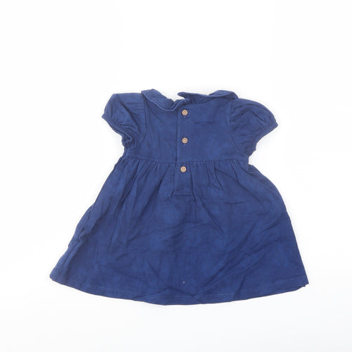Marks and Spencer Girls Blue Cotton A-Line Size 3-6 Months Collared Button