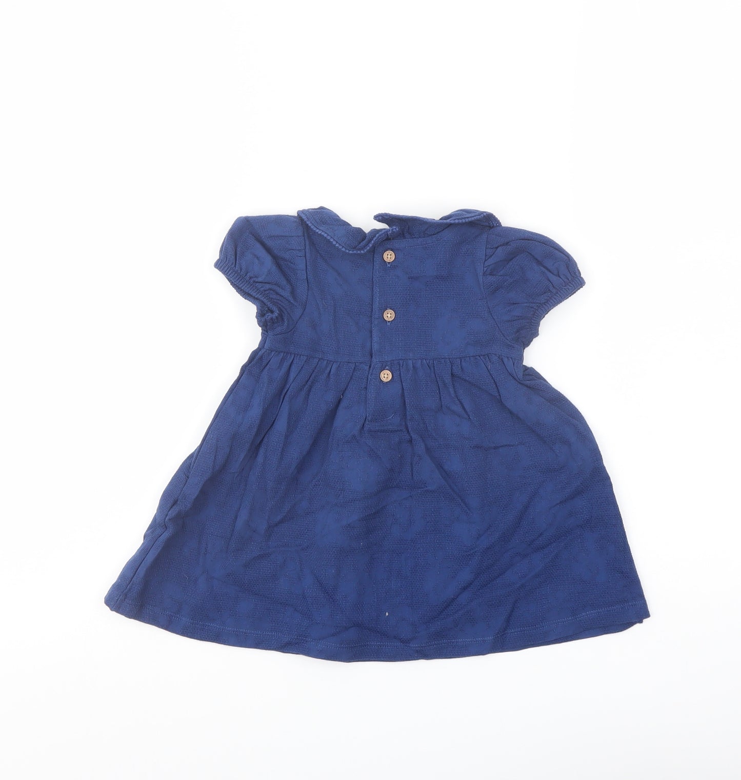 Marks and Spencer Girls Blue Cotton A-Line Size 3-6 Months Collared Button