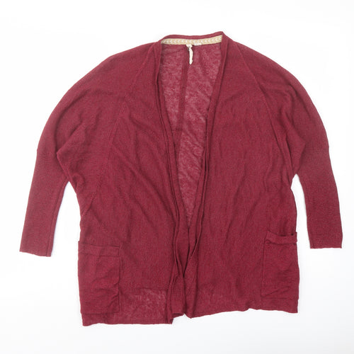 White Stuff Womens Red V-Neck Linen Cardigan Jumper Size 10