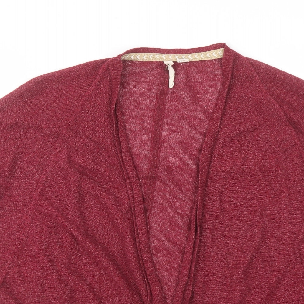 White Stuff Womens Red V-Neck Linen Cardigan Jumper Size 10