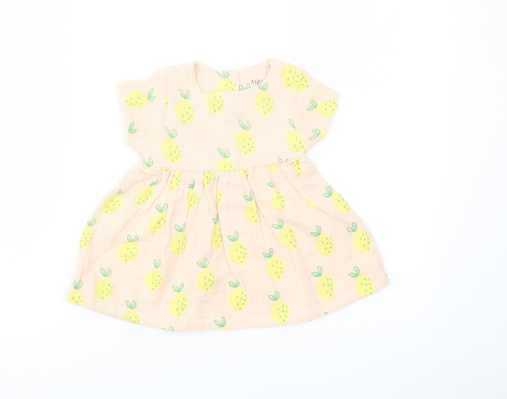 Marks and Spencer Girls Pink Geometric Polyester A-Line Size 3-6 Months Crew Neck Button
