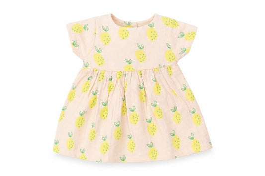 Front view of Marks & Spencer girls’ pink geometric polyester a-line, size 3-6, months crew neck button