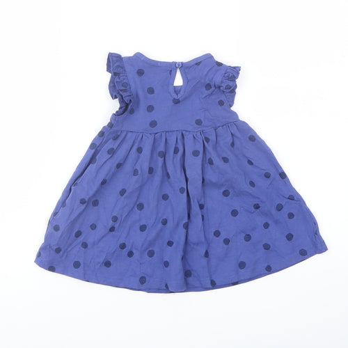 Marks and Spencer Girls Blue Polka Dot Cotton A-Line Size 3-6 Months Crew Neck Button