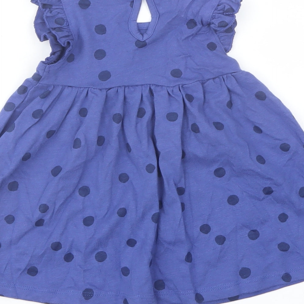 Marks and Spencer Girls Blue Polka Dot Cotton A-Line Size 3-6 Months Crew Neck Button