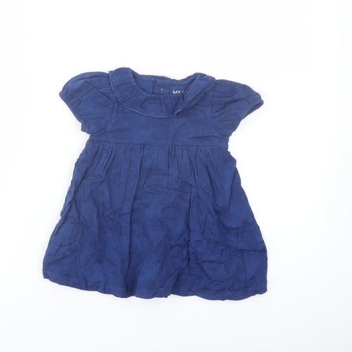 Marks and Spencer Girls Blue Cotton A-Line Size 3-6 Months Collared Button