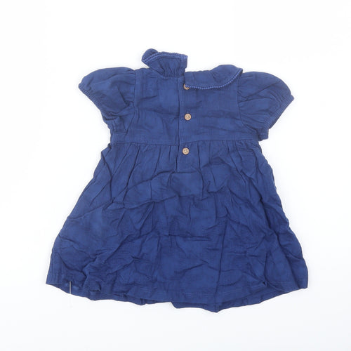 Marks and Spencer Girls Blue Cotton A-Line Size 3-6 Months Collared Button