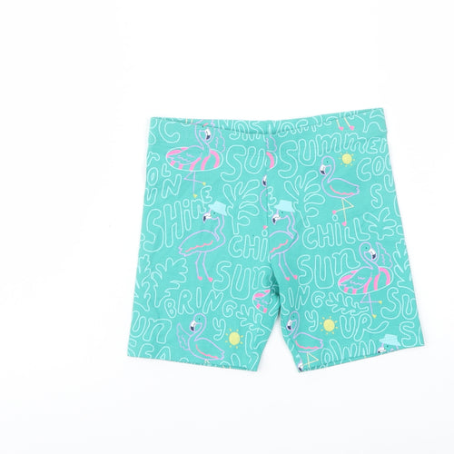 Marks and Spencer Girls Green Geometric Cotton Bermuda Shorts Size 5-6 Years Regular