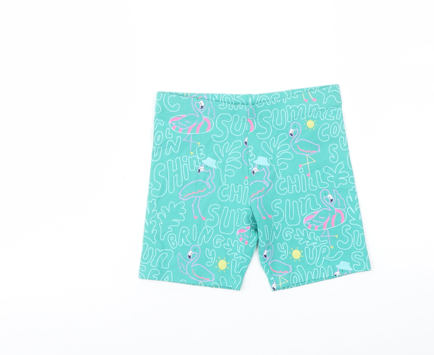 Marks and Spencer Girls Green Geometric Cotton Bermuda Shorts Size 5-6 Years Regular