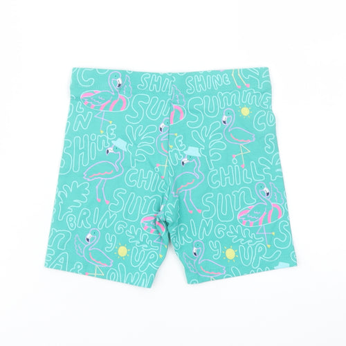 Marks and Spencer Girls Green Geometric Cotton Bermuda Shorts Size 5-6 Years Regular