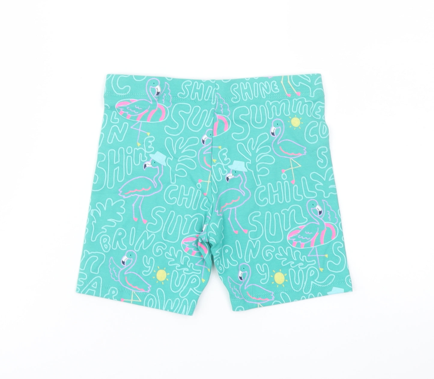 Marks and Spencer Girls Green Geometric Cotton Bermuda Shorts Size 5-6 Years Regular