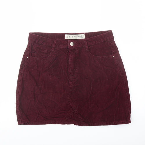 Denim & Co. Womens Red Cotton A-Line Skirt Size 12 Button