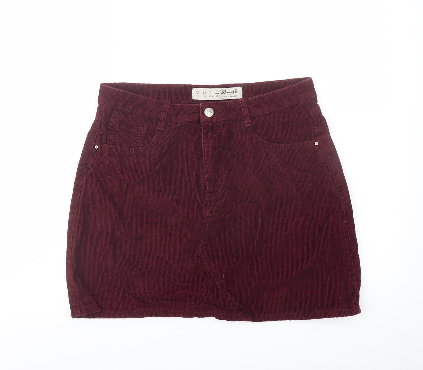 Denim & Co. Womens Red Cotton A-Line Skirt Size 12 Button