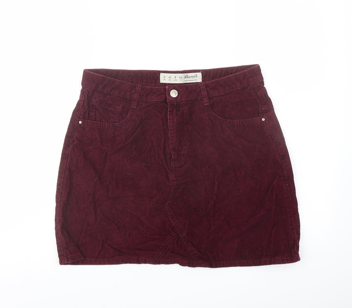 Denim & Co. Womens Red Cotton A-Line Skirt Size 12 Button