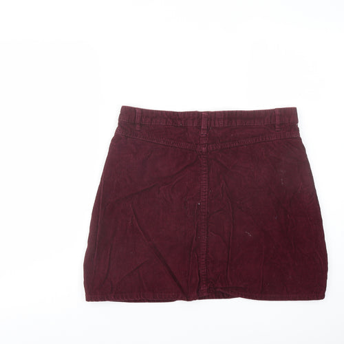 Denim & Co. Womens Red Cotton A-Line Skirt Size 12 Button