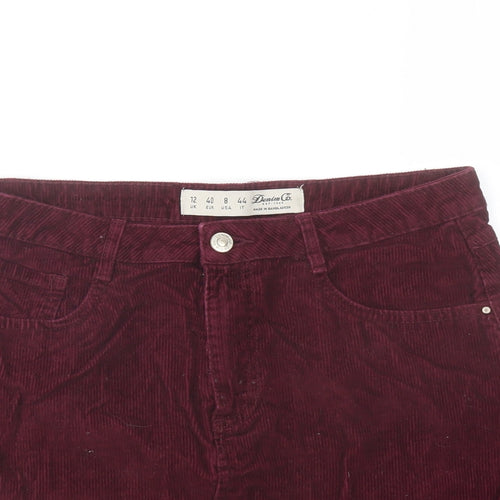 Denim & Co. Womens Red Cotton A-Line Skirt Size 12 Button