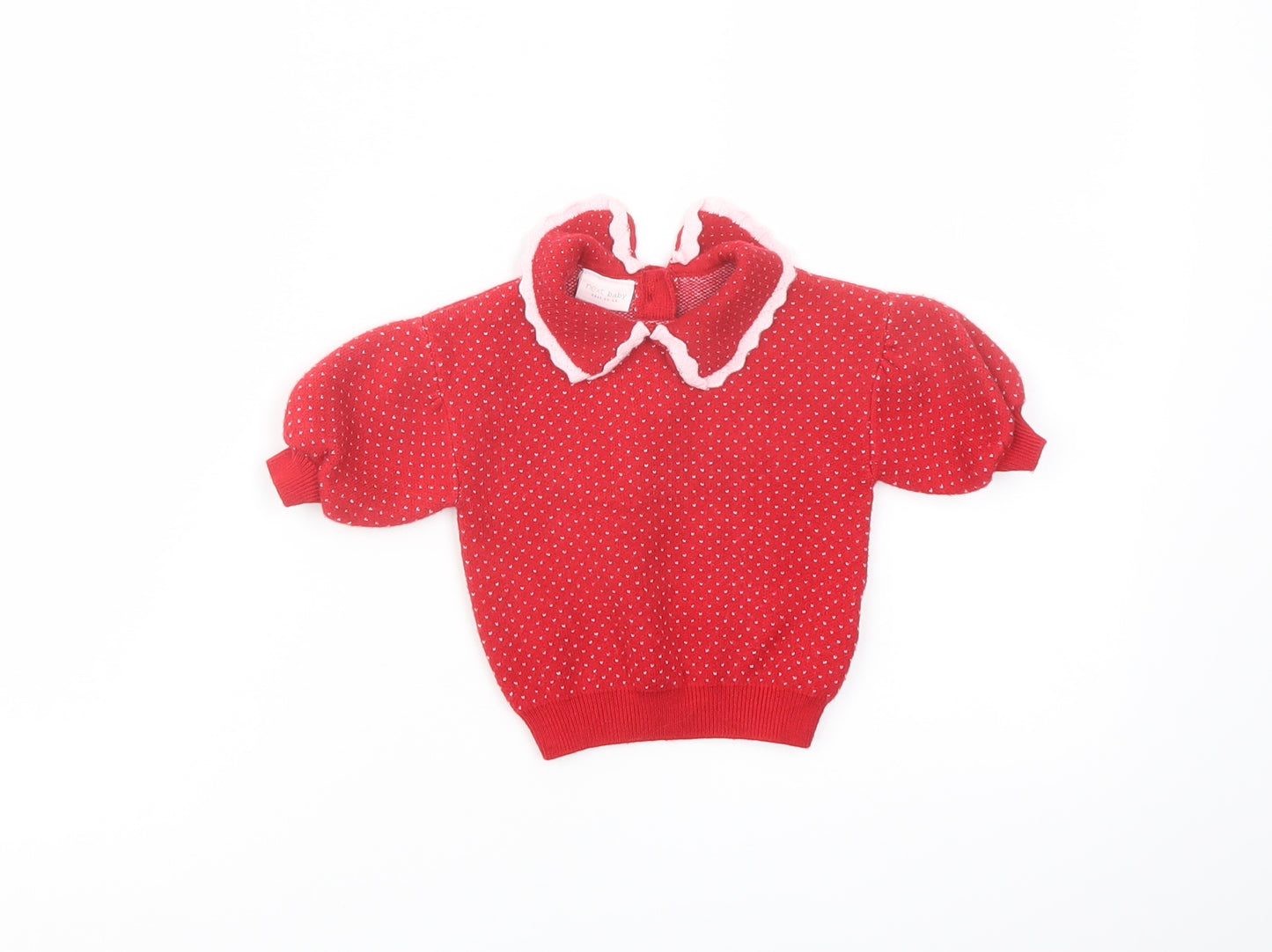 NEXT Girls Red Polka Dot Viscose Pullover Jumper Size 0-3 Months Button